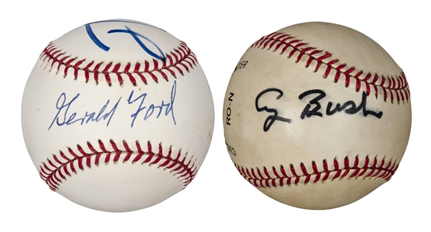 Lot of (2) Presidents Signed Baseballs With Gerald Ford, Jimmy Carter and George H.W. Bush (JSA LOAs)
